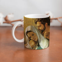 Collection of The Holy Family beautiful ceramic sublimation mugs with Catholic prints to remind us of our faith and to encourage us to pray daily. Dishwasher proof.