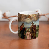 Collection of The Holy Family beautiful ceramic sublimation mugs with Catholic prints to remind us of our faith and to encourage us to pray daily. Dishwasher proof.