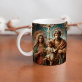 Collection of The Holy Family beautiful ceramic sublimation mugs with Catholic prints to remind us of our faith and to encourage us to pray daily. Dishwasher proof.