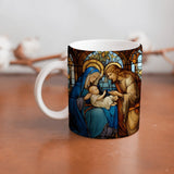 Collection of The Holy Family beautiful ceramic sublimation mugs with Catholic prints to remind us of our faith and to encourage us to pray daily. Dishwasher proof.