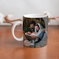 Collection of The Holy Family beautiful ceramic sublimation mugs with Catholic prints to remind us of our faith and to encourage us to pray daily. Dishwasher proof.