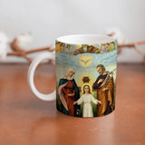 Collection of The Holy Family beautiful ceramic sublimation mugs with Catholic prints to remind us of our faith and to encourage us to pray daily. Dishwasher proof.