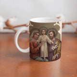 Collection of The Holy Family beautiful ceramic sublimation mugs with Catholic prints to remind us of our faith and to encourage us to pray daily. Dishwasher proof.