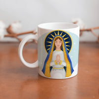 Collection of  beautiful ceramic sublimation children's mugs with Catholic prints to remind us of our faith and to encourage us to pray daily. Dishwasher proof.