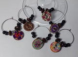 Small wooden button wine glass charms