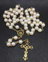 Mater Dolorosa Our Lady of Sorrows Loreta Crucifix vintage pearl rosary, the village artist, Kim Williams rosaries