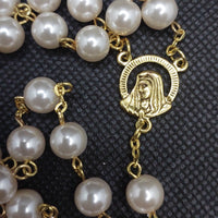 Mater Dolorosa Our Lady of Sorrows Loreta Crucifix vintage pearl rosary, the village artist, Kim Williams rosaries