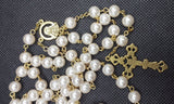 Mater Dolorosa Our Lady of Sorrows Loreta Crucifix vintage pearl rosary, the village artist, Kim Williams rosaries