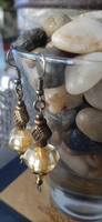 beautiful pearl golden yellow  and antique bronze handmade earrings, pearl and antique gold earrings