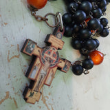 Holy Family:  Orange Black Heirloom Vintage St Benedict Rosary RHR