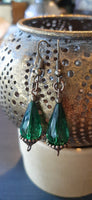 Vintage Dark Emerald Teardrop Earrings