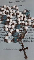 Catholic White wooden and aqua-blue Jerusalem Rosary