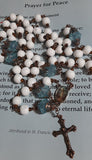 Catholic White wooden and aqua-blue Jerusalem Rosary