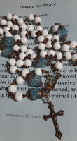 Catholic White wooden and aqua-blue Jerusalem Rosary