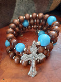 Holy Family: blue wooden Rosary Bracelet