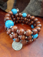 Holy Family: blue wooden Rosary Bracelet