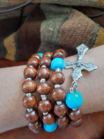 Holy Family: blue wooden Rosary Bracelet