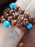 Holy Family: blue wooden Rosary Bracelet