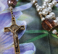 Traditional Catholic St Benedict Sacred Heart of Jesus Wire cord Rosary. Kim Williams Rosaries. The Village Artist.
