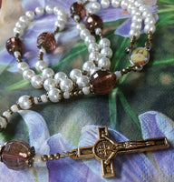 Traditional Catholic St Benedict Sacred Heart of Jesus Wire cord Rosary. Kim Williams Rosaries. The Village Artist.