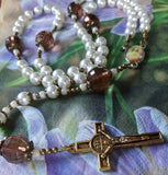 Traditional Catholic St Benedict Sacred Heart of Jesus Wire cord Rosary. Kim Williams Rosaries. The Village Artist.