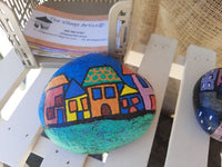 'Little Village Daytime' hand-painted rock