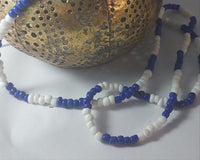 Blue & White seed beads cord