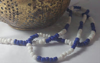 Blue & White seed beads cord